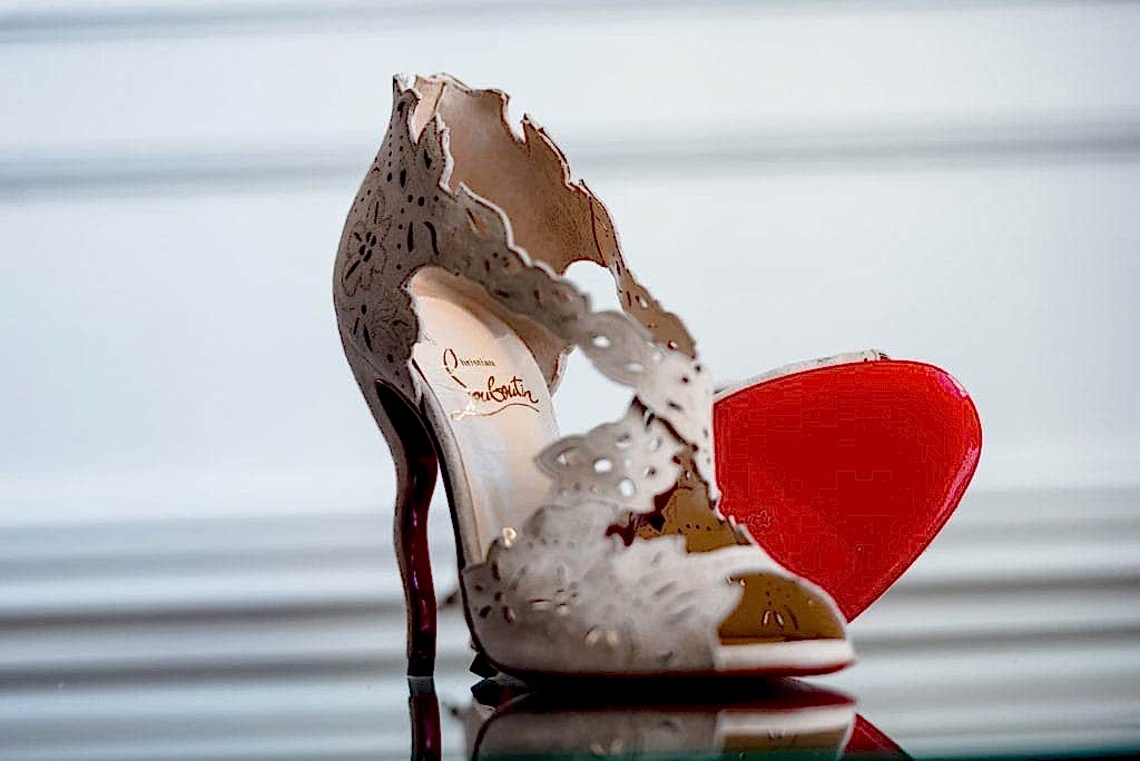 beige louboutin red sole wedding shoes